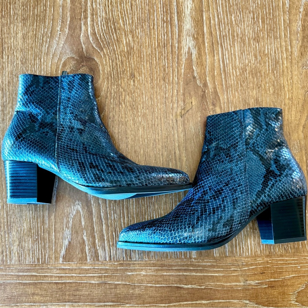 275 Central blue embossed snake leather ankle boots 38 - Picture 6 of 13